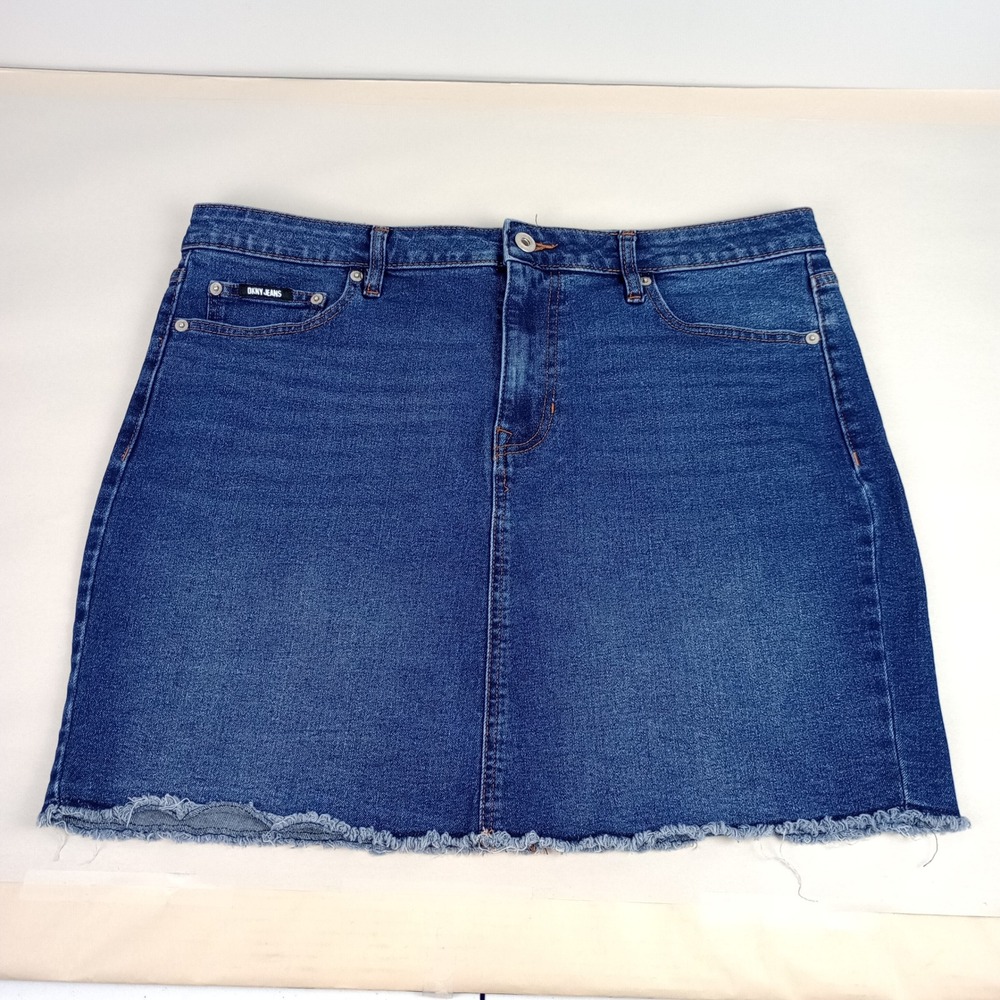 DKNY Jeans Womens 16 Blue Raw Hem Stretch Casual Denim Mini Jean Skirt